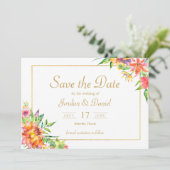 熱帯水彩画の金ゴールドフレームの結婚式招待状 セーブザデート (スタンド正面)