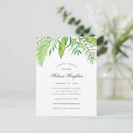 熱帯水彩画は夏のブライダルシャワーを去ります インビテーションポストカード (スタンド正面)