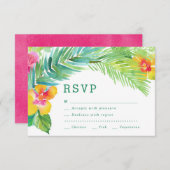 熱帯水彩画は行先RSVPカードを去ります 出欠カード (正面/裏面)