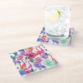 熱帯水彩画パターン ガラスコースター (アングル)