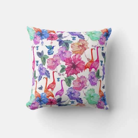 熱帯水彩画パターン クッション (正面)