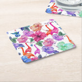 熱帯水彩画パターン スクエアペーパーコースター (アングル)