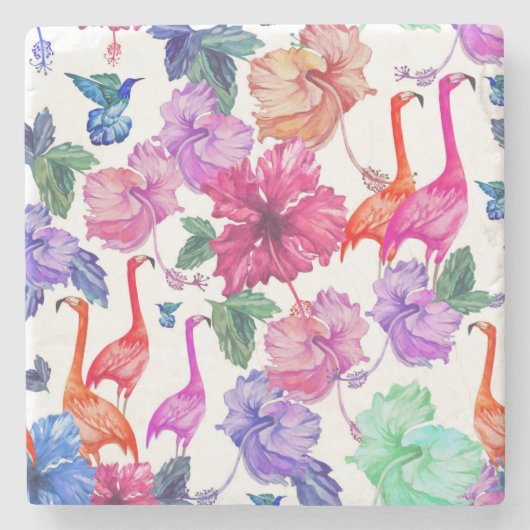 熱帯水彩画パターン ストーンコースター (正面)