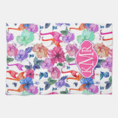 熱帯水彩画パターン|モノグラム キッチンタオル (横)