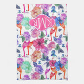 熱帯水彩画パターン|モノグラム キッチンタオル (縦)