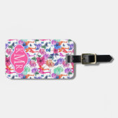 熱帯水彩画パターン|モノグラム ラゲッジタグ (正面横)