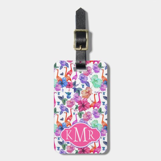 熱帯水彩画パターン|モノグラム ラゲッジタグ (正面縦)