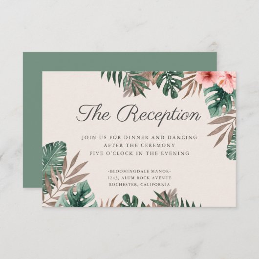 熱帯水彩紅葉ウェディングレセプション エンクロージャーカード (正面/裏面)