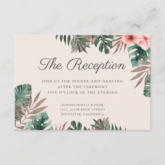 熱帯水彩紅葉ウェディングレセプション エンクロージャーカード (正面)