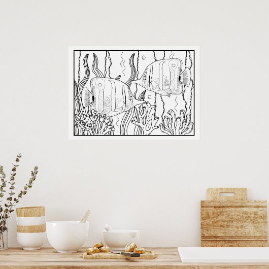 熱帯水族館フィッシュDIYカラーリングポスター ポスター (キッチン)