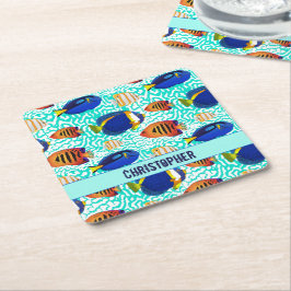 熱帯水族館リーフフィッシュデザイン スクエアペーパーコースター