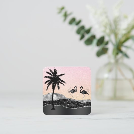 *~*熱帯水晶アゲートヤシの木フラミンゴ スクエア名刺 (スタンド正面)