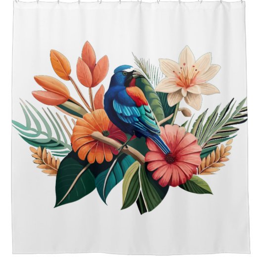 熱帯水晶鮮やか:動植物の融合 シャワーカーテン (正面)