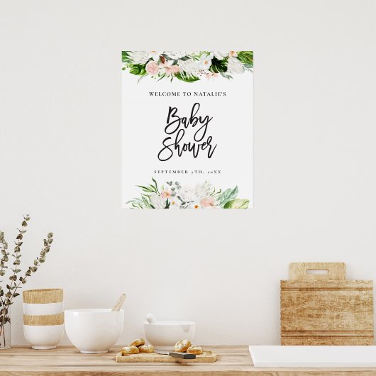 熱帯水色のフローラバビースシャワーへようこそ ポスター (キッチン)