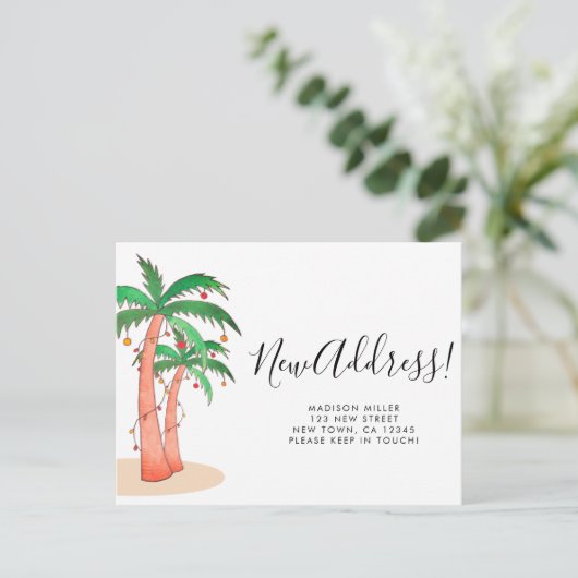 熱帯水色のヤシの木が動く 案内ポストカード (スタンド正面)