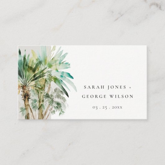 熱帯水色のヤシの木結婚のウェブサイト エンクロージャーカード (正面)
