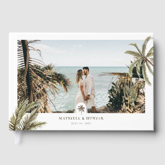 熱帯水色のヤシの木結婚の写真 ゲストブック (正面)