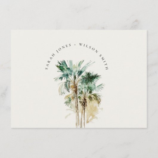熱帯水色のヤシの木結婚の詳細 エンクロージャーカード (裏面)