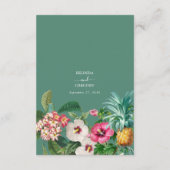 熱帯水色の花と緑結婚の エンクロージャーカード (裏面)
