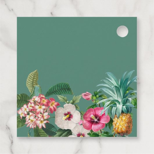 熱帯水色の花と緑結婚の フェイバータグ (裏面)