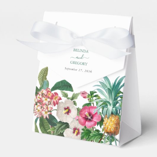 熱帯水色の花と緑結婚の フェイバーボックス (正面サイド)