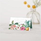 熱帯水色の花と緑結婚の プレイスカード (正面)