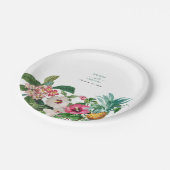 熱帯水色の花と緑結婚の ペーパープレート (アングル)