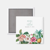 熱帯水色の花と緑結婚の マグネット (正面/裏面)