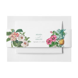 熱帯水色の花と緑結婚の 招待状ベリーバンド