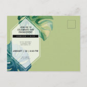 熱帯水色の葉の婚約パーティ インビテーションポストカード (裏面)