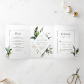 熱帯水色の葉の緑のフレーム結婚ズ 三つ折り招待状 (内部)