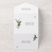 熱帯水色の葉の緑結婚 オールインワン招待状 (外側)