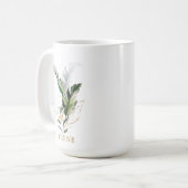 熱帯水色の葉の金ゴールドスクリプト コーヒーマグカップ (正面左)