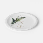 熱帯水色の葉の金ゴールド結婚ズ ペーパープレート (アングル)