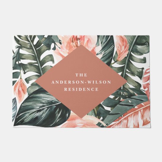 熱帯水色の葉フローラ ドアマット (正面)