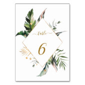 熱帯水色の葉金ゴールド結婚枠 テーブルナンバー (裏面)