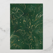 熱帯水色の葉金ゴールド結婚枠 箔招待状 (裏面)