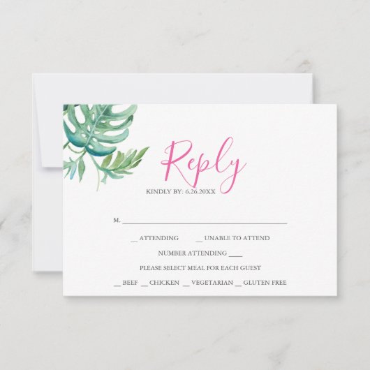 熱帯水色の返信RSVPカード 出欠カード (正面)