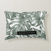 熱帯水色オアシスモダンパタ葉ーン アクセントクッション (正面)