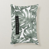 熱帯水色オアシスモダンパタ葉ーン アクセントクッション (正面(垂直))