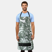 熱帯水色オアシスモダンパタ葉ーン エプロン (着用した状態)