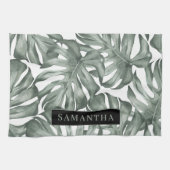 熱帯水色オアシスモダンパタ葉ーン キッチンタオル (横)