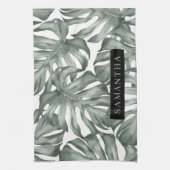 熱帯水色オアシスモダンパタ葉ーン キッチンタオル (縦)