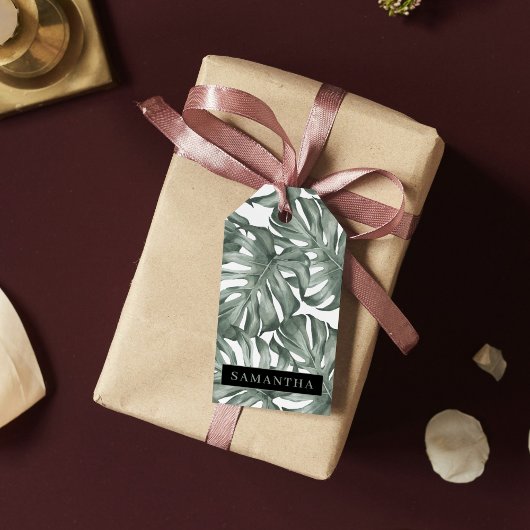 熱帯水色オアシスモダンパタ葉ーン ギフトタグ
