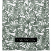 熱帯水色オアシスモダンパタ葉ーン シャワーカーテン (正面)