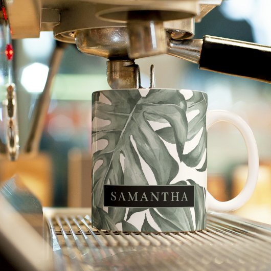 熱帯水色オアシスモダンパタ葉ーン ツートーンマグカップ