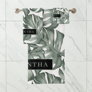 熱帯水色オアシスモダンパタ葉ーン バスタオルセット