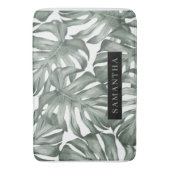 熱帯水色オアシスモダンパタ葉ーン バスマット (正面縦)