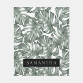 熱帯水色オアシスモダンパタ葉ーン フリースブランケット (正面)