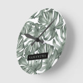 熱帯水色オアシスモダンパタ葉ーン ラウンド壁時計 (傾斜)